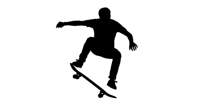 Silhouette of a skateboarder performing a trick in mid-air. - Powered by Adobe