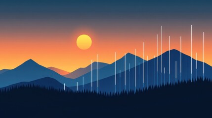 Mountain Sunset with Data Visualization