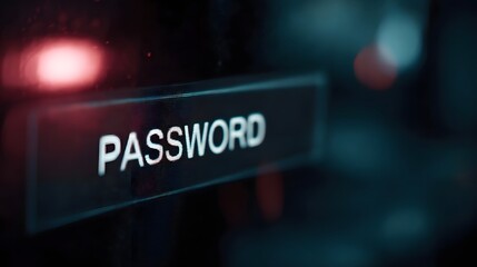 Illuminated password field on a dark digital screen with a red glow and bokeh background