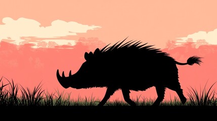Silhouette of a warthog at sunset