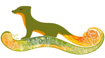 Cute weasel in floral meadow