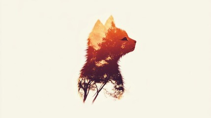 Double exposure of a cat and forest