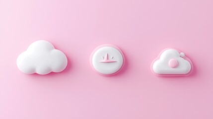 Three pastel pink and white cloud icons
