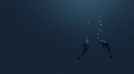 Two dolphins swim in the deep ocean