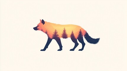 Silhouette of a wolf with forest inside