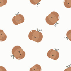 Seamless pattern with cute pumpkin. Flat vector background. Creative texture for fabric, wrapping, textile, wallpaper, apparel.
