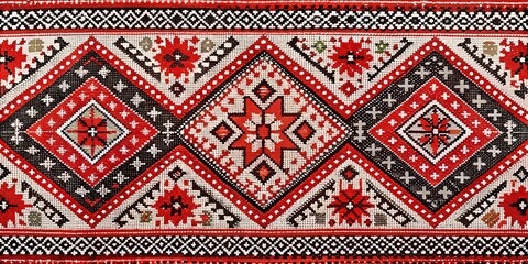 Traditional Ukrainian Vyshyvanka Geometric Embroidery Border

