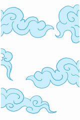 Soft blue cloud illustration with hand-drawn lines and minimal aesthetic perfect for sky backgrounds, weather icons, children&rsquo;s book art, Asian decorative motifs, and digital design elements.