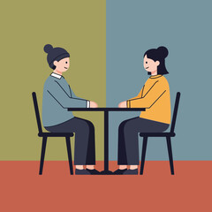 Obraz premium Two Women Meeting, Illustration, Conversation, Flat Design