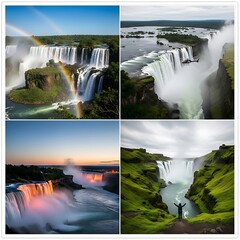 Majestic Waterfalls - A Collage of Natural Wonders and Scenic Beauty.