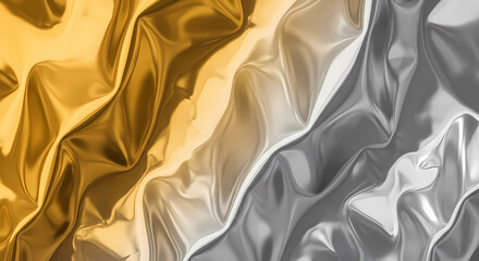 golden silk background, Abstract metallic foil texture in gold and silver tones