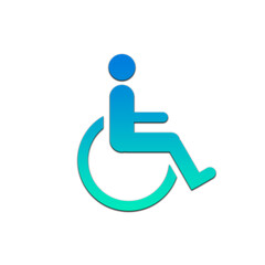 Gradient blue and green wheelchair symbol on a black background accessibility representation on transparent background