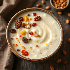 Delicious south Asian dessert on wooden table