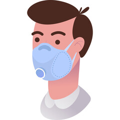 Man Wearing A Light Blue Face Mask With A White Filter On A Transparent Background