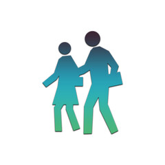 Gradient figures of a man and woman walking with a briefcase isolated on black background design on transparent background