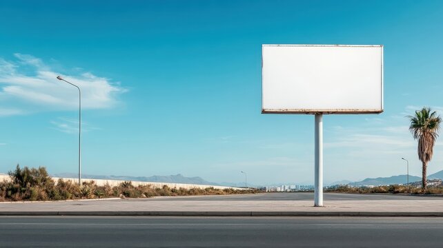 Stark white billboard on deserted street, emphasizing potential for powerful message.