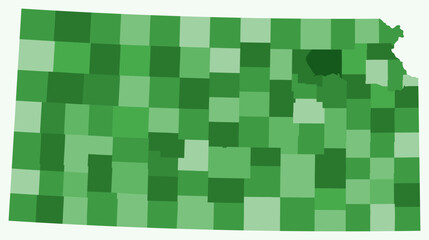 Map of Kansas with counties. Just a simple state border map with county division. Green color palette. Flat State of Kansas shape with administrative division. Vector illustration.