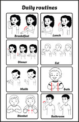 ASL signs flash cards for the daily routine