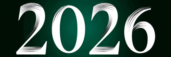 Happy new year 2026 - festive new year party background greeting card with text - Golden yellow fireworks in dark black night. The numbers are written on a green background, banner