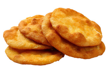 Stack of golden fried flatbreads on a black background brown food, Isolated On Transparent Background, Png Cut Out