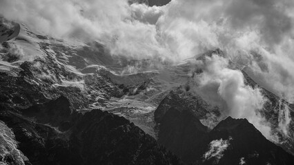 High resolution close up dramatic image of the Mont Blanc Mountain range covered in snow and ice...