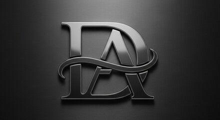 A sleek, metallic logo featuring the intertwined letters D and A, set against a dark, textured background.