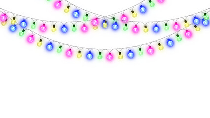 colorful string lights new year and christmas light on transparent background, png winter holiday and birthday party celebration design element	