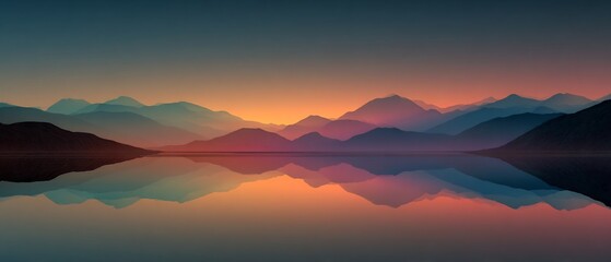 Obraz premium Minimal abstract silhouette of mountains mirrored artistic water glowing surreal dreamy horizon