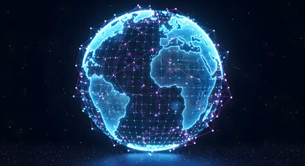 Digital earth hologram rotating with futuristic network connection and data transfer concept