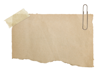 Vintage torn cardboard paper notes. Old Paper Clip Isolated. Blank old yellowed paper mockup for vintage.	
