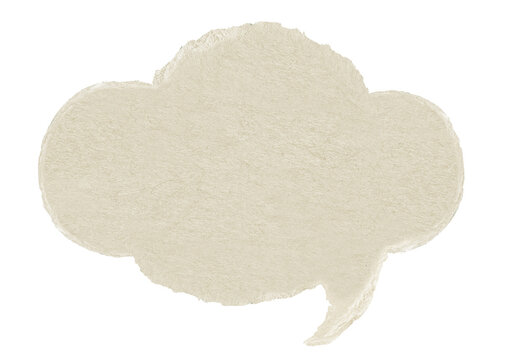 Brown paper cloud bubble. Blank brown cut out cardboard paper speech bubble. Png transparency