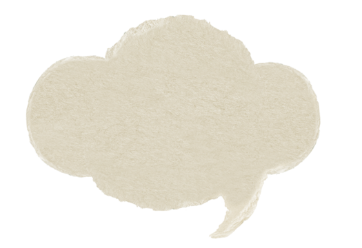 Brown paper cloud bubble. Blank brown cut out cardboard paper speech bubble. Png transparency