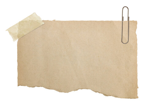 Vintage torn cardboard paper notes. Old Paper Clip Isolated. Blank old yellowed paper mockup for vintage.	