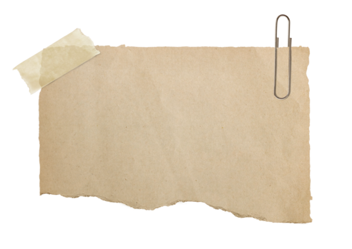 Vintage torn cardboard paper notes. Old Paper Clip Isolated. Blank old yellowed paper mockup for vintage.	
