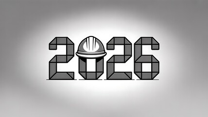 Illustration of the year 2026 with a construction helmet on a gray background
