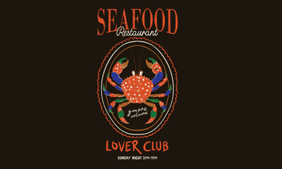 Crab fish artwork for t shirt print, poster, sticker and other uses. Tribal colorful crab design.