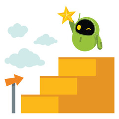 Green robot on the ladder of success.