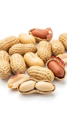Pile of Fresh Peanuts in Shells on White Background.