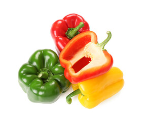 Fresh colorful bell peppers on white background