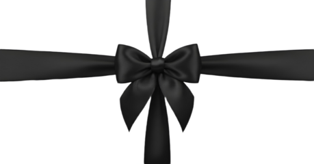 A black satin ribbon tied into a bow on transparent background , png