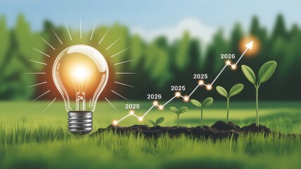 Bright idea and growth chart showing the increase from 2025 to 2026