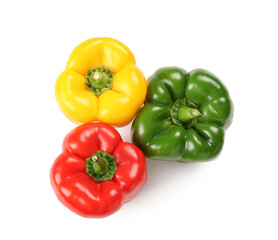 Fresh colorful bell peppers on white background