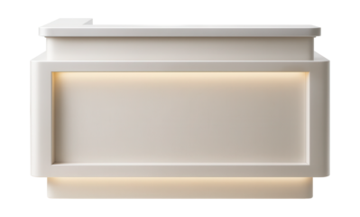 Reception desk with built-in LED lighting, elevating the atmosphere of a wellness clinic.
