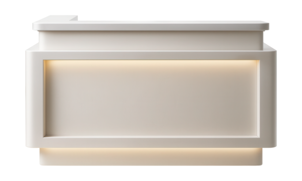 Reception desk with built-in LED lighting, elevating the atmosphere of a wellness clinic.