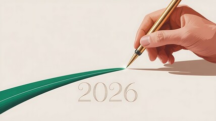 Hand drawing a green line with 2026 isolated on white background