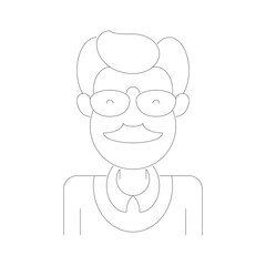 Minimalist dotted outline portrait of a man with glasses wearing a collared shirt and tie on a transparent white background in a simple line art style