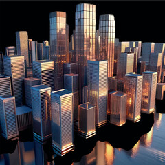 Obraz premium City of Dreams: An architectural rendering of a contemporary cityscape, with reflective skyscrapers reaching towards the sky. Reflecting the essence of urban development and innovation.
