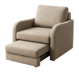 Convertible soft armchair transforms into a single bed for guest accommodations.
