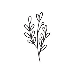 Minimalist black line art illustration of delicate botanical sprigs and leaves on a clean white background symbolizing growth and nature