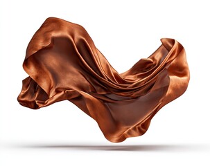 A rich copper-toned fabric drapes elegantly, flowing in a dynamic curve against a stark white backdrop
